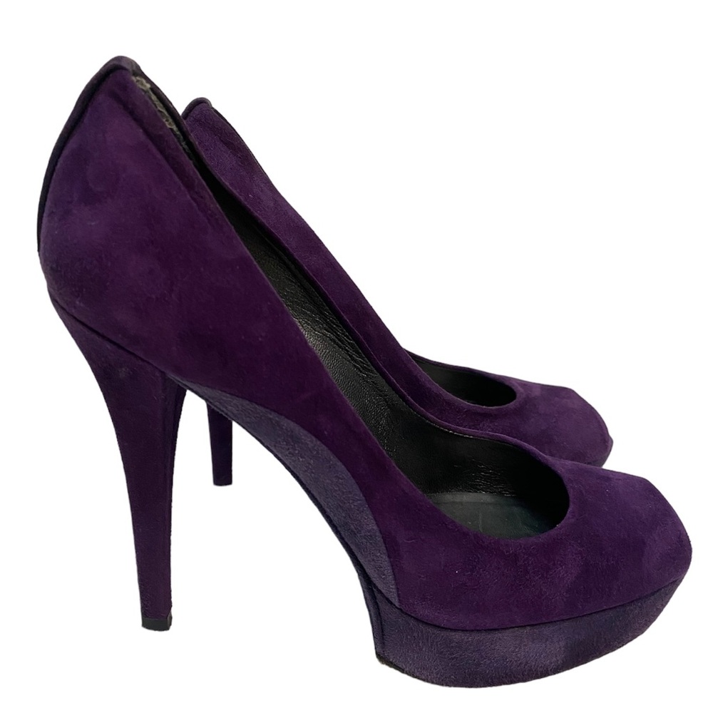 Stuart Weitzman Shoes Womens Size 7M Prurple Suede Peep Toe Heels 4”
